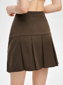 ROMWE Letter Pleated Skirt - Coffee Brown - View 2