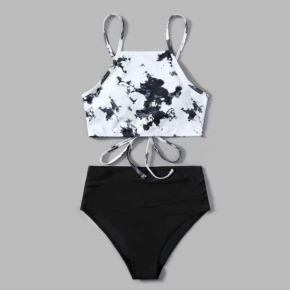 

Marble Pattern Bikini Swimsuit, Black and white