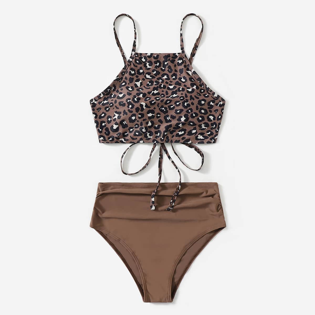 

Leopard Pattern Bikini Swimsuit, Coffee brown