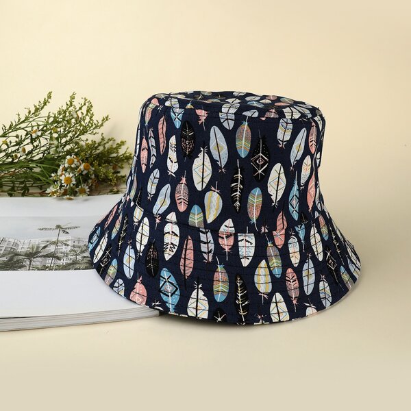 

Feather Print Bucket Hat, Navy blue