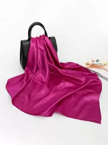 1 件女用 90 公分方形圍巾人造絲純色頭巾頭巾 - 玫紅色 - 查看 12