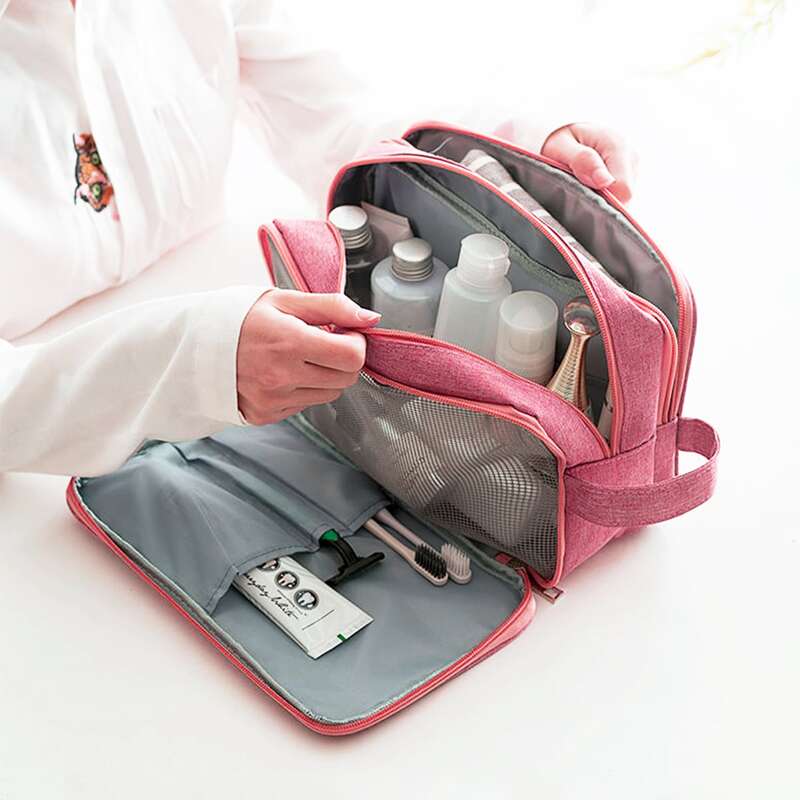 

1pc Striped Pattern Travel Storage Bag, Red