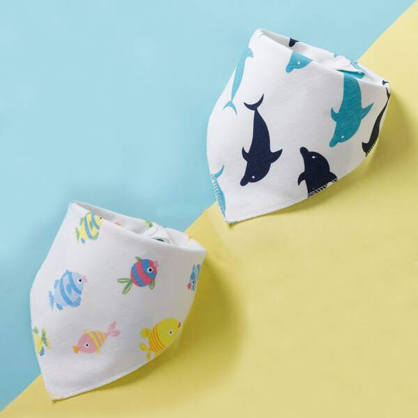 

2pcs Baby Random Pattern Bib, Multicolor
