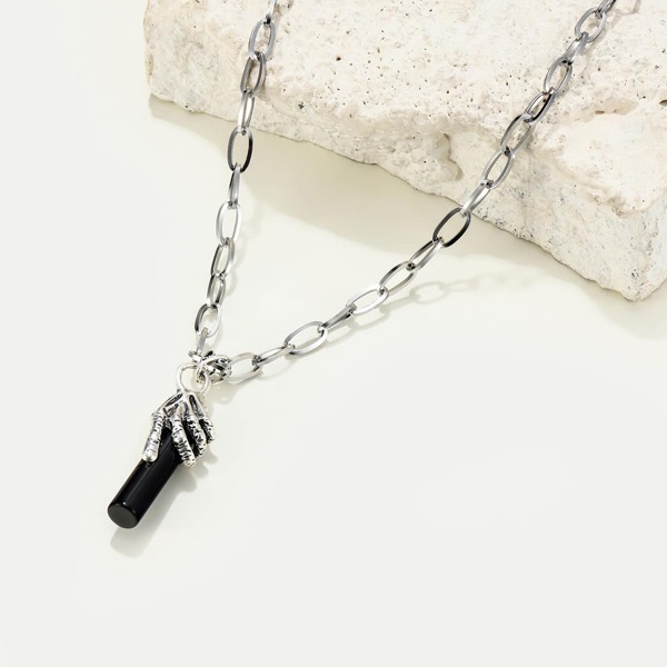 

Men Hand Decor Pendant Necklace, Black