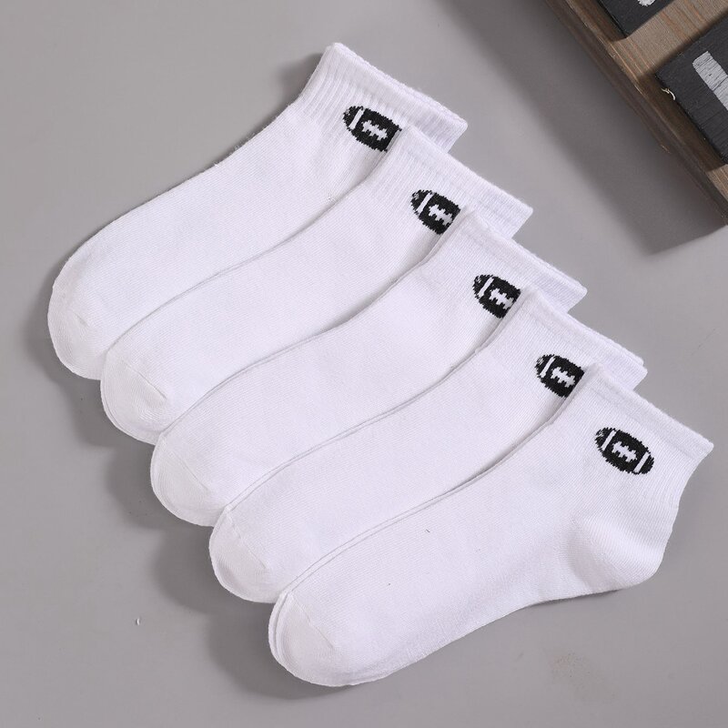 

5pairs Guys Football Print Socks, White