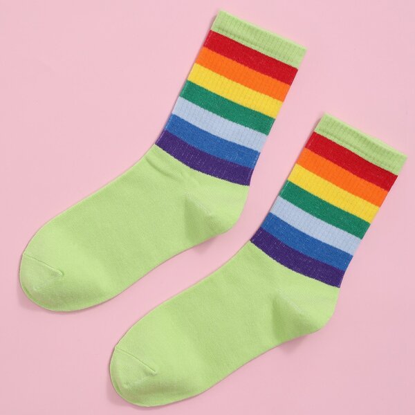 

Rainbow Striped Crew Socks, Multicolor