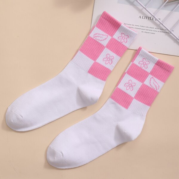 

Flower Print Crew Socks, White