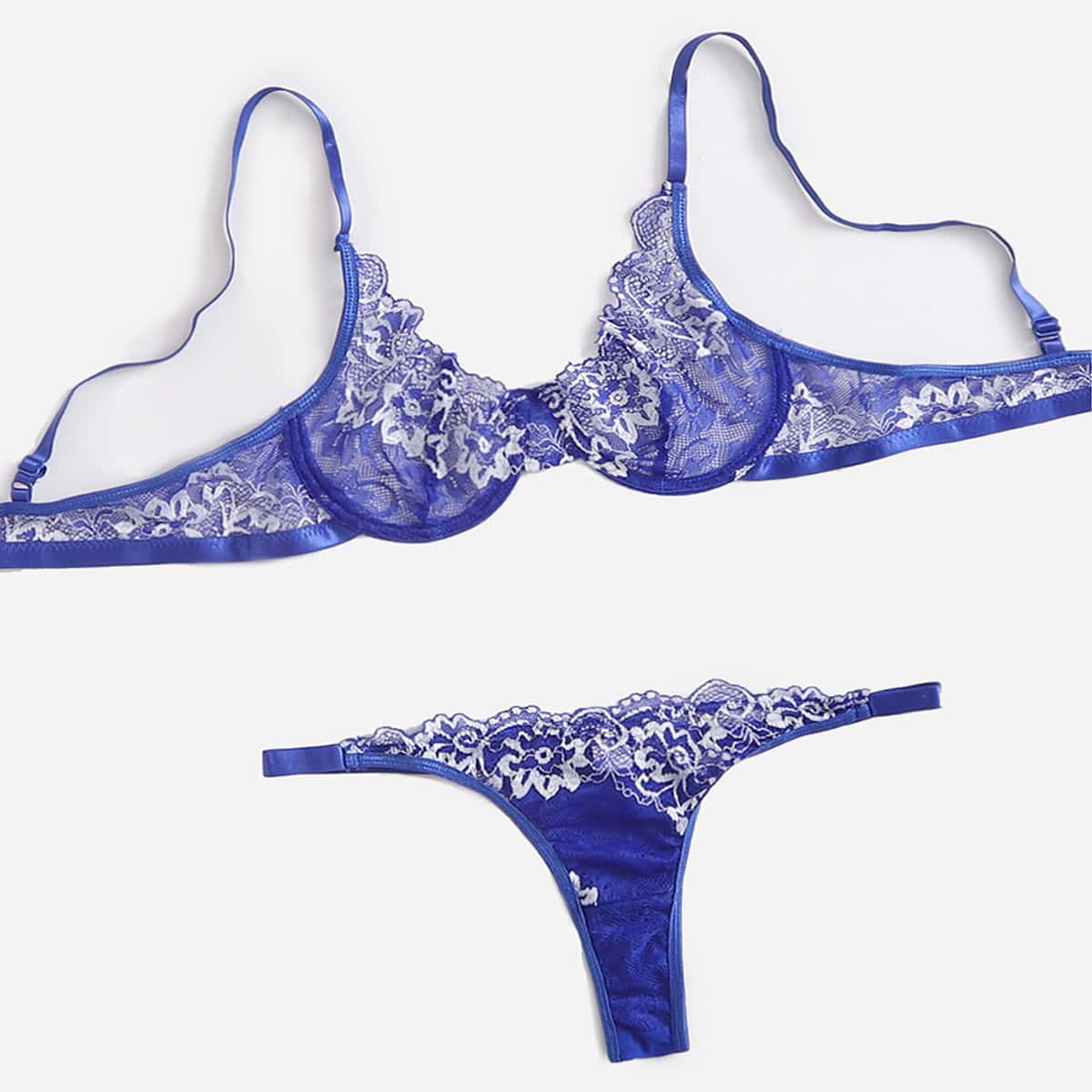 

Floral Lace Lingerie Set, Blue