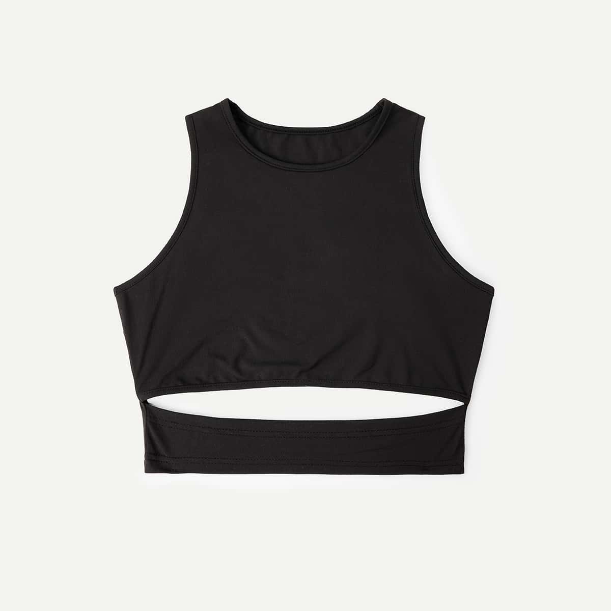 

Solid Cut Out Tank Top, Black