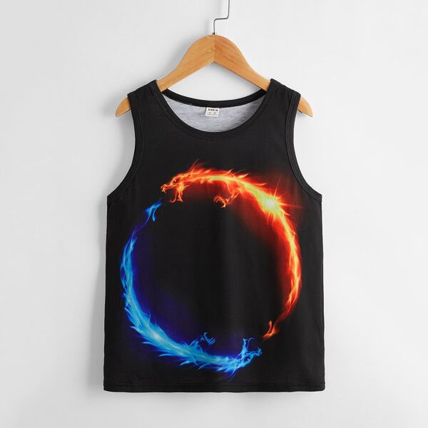 

Boys Dragon Print Tank Top, Black