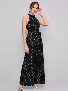 SHEIN Privé Áo liền quần Cắt ra Chấm bi Thanh lịch - màu đen - Xem 3