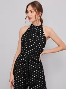 SHEIN Privé Áo liền quần Cắt ra Chấm bi Thanh lịch - màu đen - Xem 4