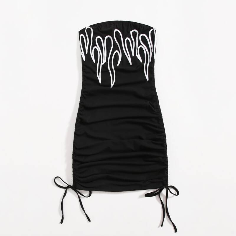 

Fire Graphic Drawstring Dress, Black