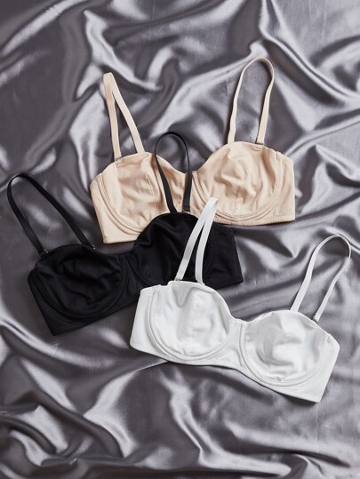 طقم حمالة صدر كوب ناعم مرفوع نسيج ألياف دقيقة 3 قطع