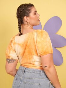 SHEIN Unity Áo thun Plus size xoắn lại Cà vạt nhuộm Gợi cảm - Màu vàng - Xem 2