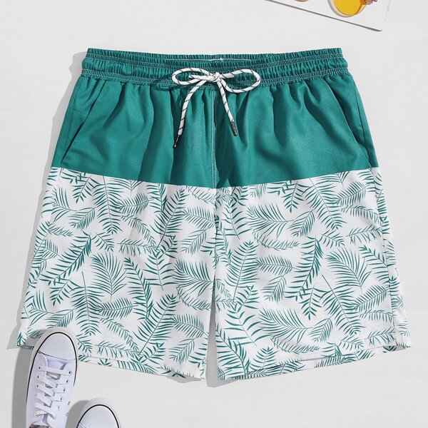 

Men Plants Print Slant Pocket Swim Trunks, Multicolor