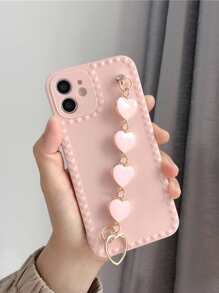 素色帶愛心裝飾手掌帶手機外殼 - 粉色 - 查看 2