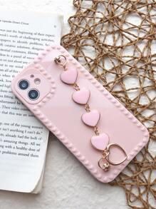 素色帶愛心裝飾手掌帶手機外殼 - 粉色 - 查看 3