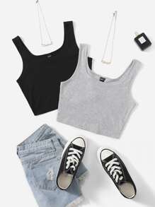 Muchica 2 Packs Rib-Knit Tank Top - Multicolor - View 1