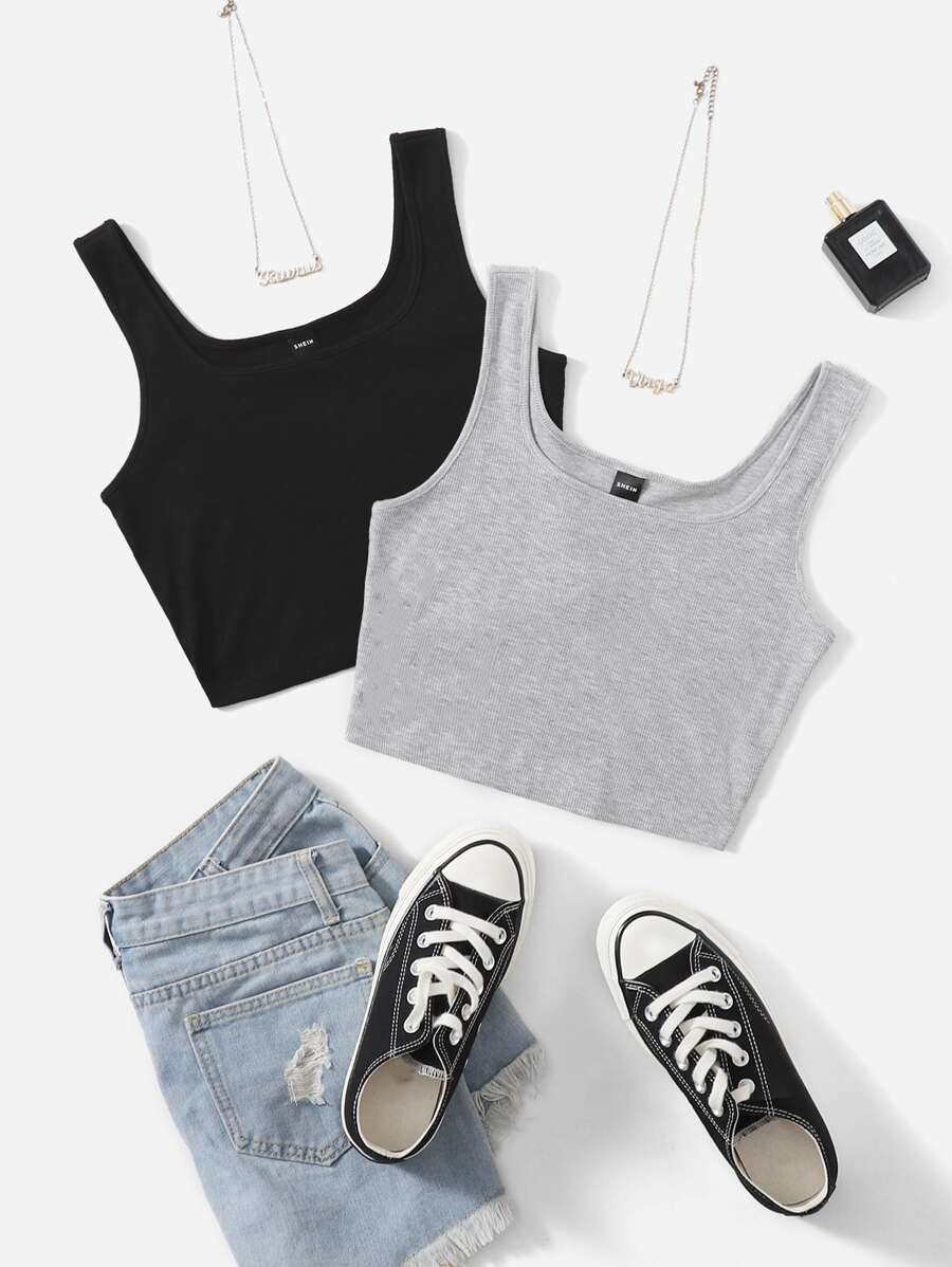 Muchica 2 Packs Rib-Knit Tank Top - Multicolor - View 1