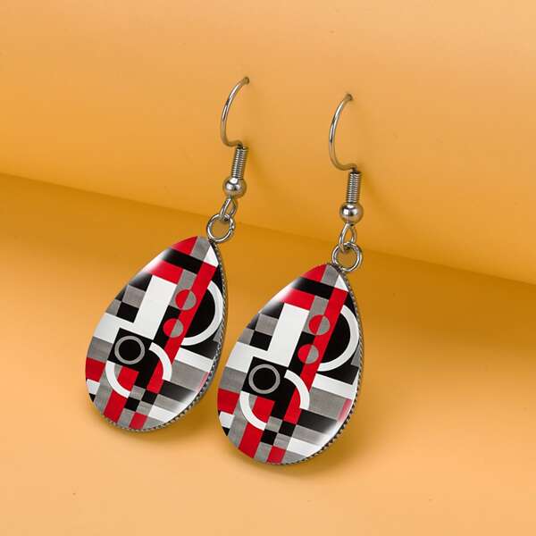 

Geometric Pattern Water Drop Earrings, Silver