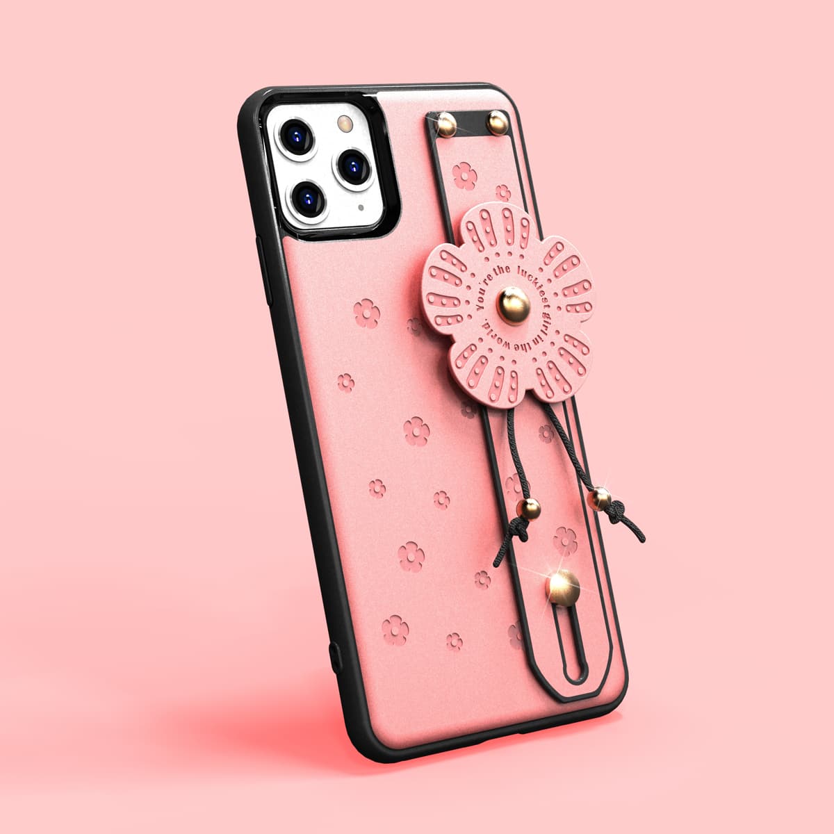 

Flower Decor Wristband Phone Case, Pink