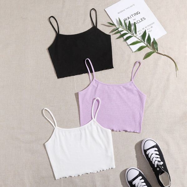 

3 Pack Lettuce Trim Crop Cami Top, Multicolor