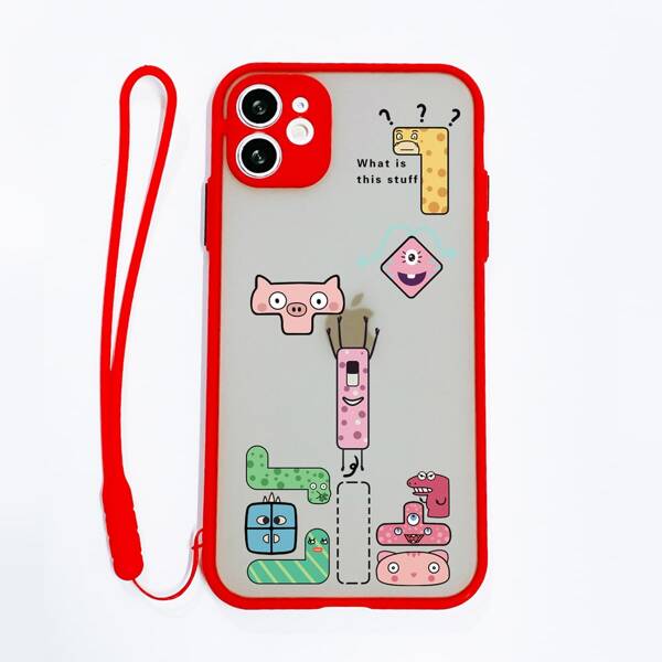 

Cartoon Tetris Phone Case With Lanyard, Red