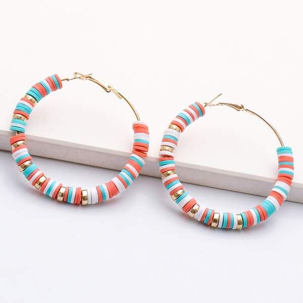 

Bead Decor Hoop Earrings, Multicolor