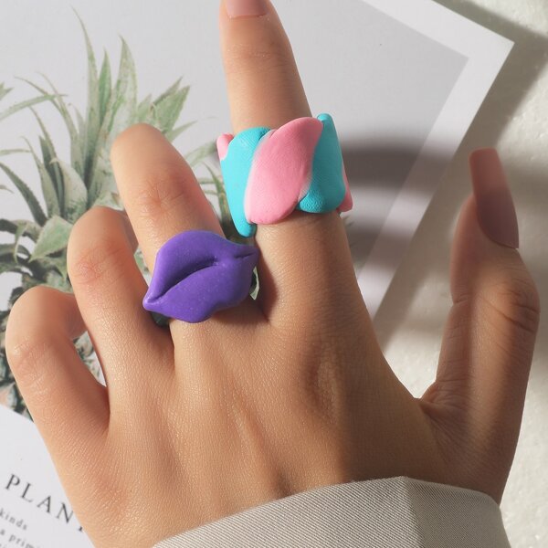 

2pcs Lips Decor Ring, Purple