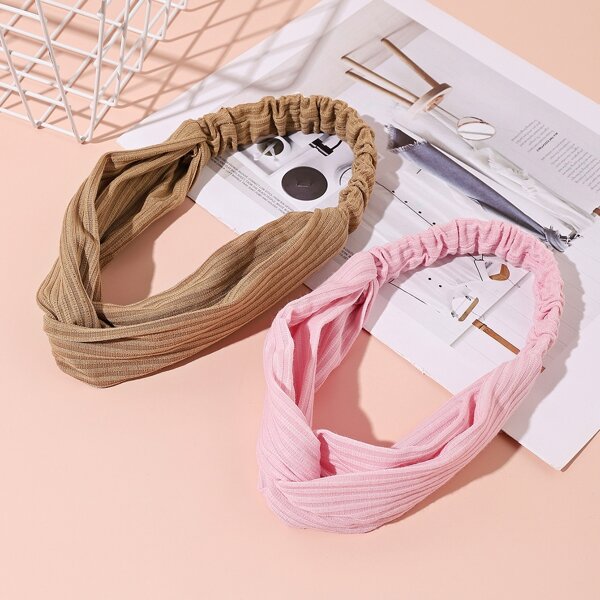 

2pcs Kids Twist Knitted Hair Band, Multicolor