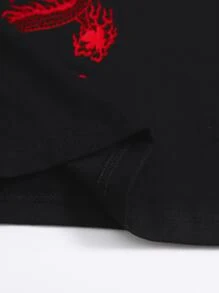 SHEIN EZwear 中國龍圖案T恤 - 黑色 - 查看 4