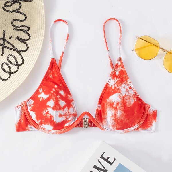 

Tie Dye Underwire Bikini Top, Red and white