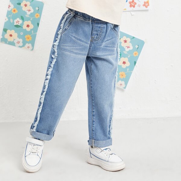 

Toddler Girls Stone Wash Raw Side Seam Jeans, Light wash