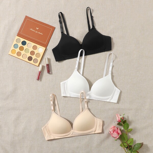

3pack Solid Wireless Bra Set, Multicolor