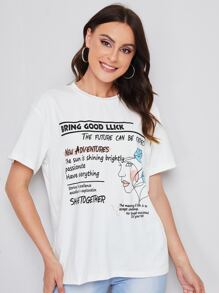 SHEIN 字母和圖形圖形T恤