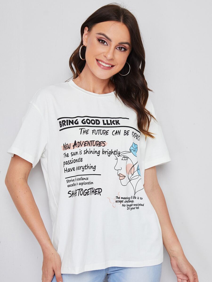 SHEIN 字母和圖形圖形T恤