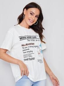 SHEIN 字母和圖形圖形T恤