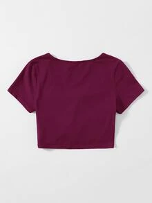 SHEIN Qutie Solid Drawstring Ruched Tee - Red Violet - View 2