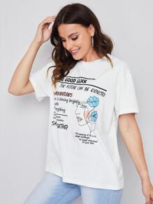 SHEIN 字母和圖形圖形T恤