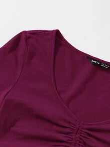 SHEIN Qutie Solid Drawstring Ruched Tee - Red Violet - View 4