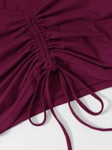 SHEIN Qutie Solid Drawstring Ruched Tee - Red Violet - View 5