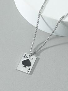 Men Playing Card Decor Pendant Necklace - Black - View 1