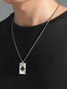 Men Playing Card Decor Pendant Necklace - Black - View 2