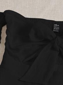 Soleia Off Shoulder Tie Front Wrap Hem Dress - Black - View 3