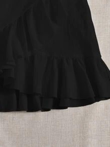 Soleia Off Shoulder Tie Front Wrap Hem Dress - Black - View 5