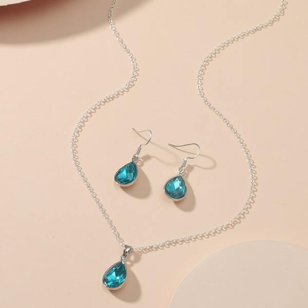 

3pcs Water Drop Decor Jewelry Set, Blue