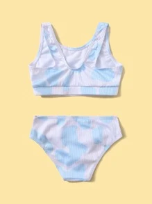 Ropa de playa de verano para bebé niña con estampado de vaca y costillas - Azul y blanco - Ver 2