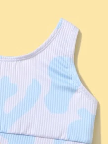 Ropa de playa de verano para bebé niña con estampado de vaca y costillas - Azul y blanco - Ver 3