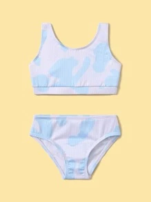 Ropa de playa de verano para bebé niña con estampado de vaca y costillas - Azul y blanco - Ver 5